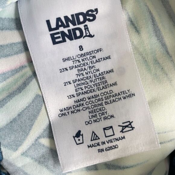 LANDS END Tankini Top Womens 8 Square Neck NEW Baltic Teal Multi Palm Underwire - Picture 7 of 8